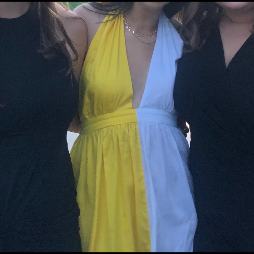 MARA HOFFMAN SWIM Yellow + White Halter Dress